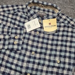 Woolrich Mens Bear Mountain Flannel Plaid Blue Long Sleeve Shirt Medium NWT